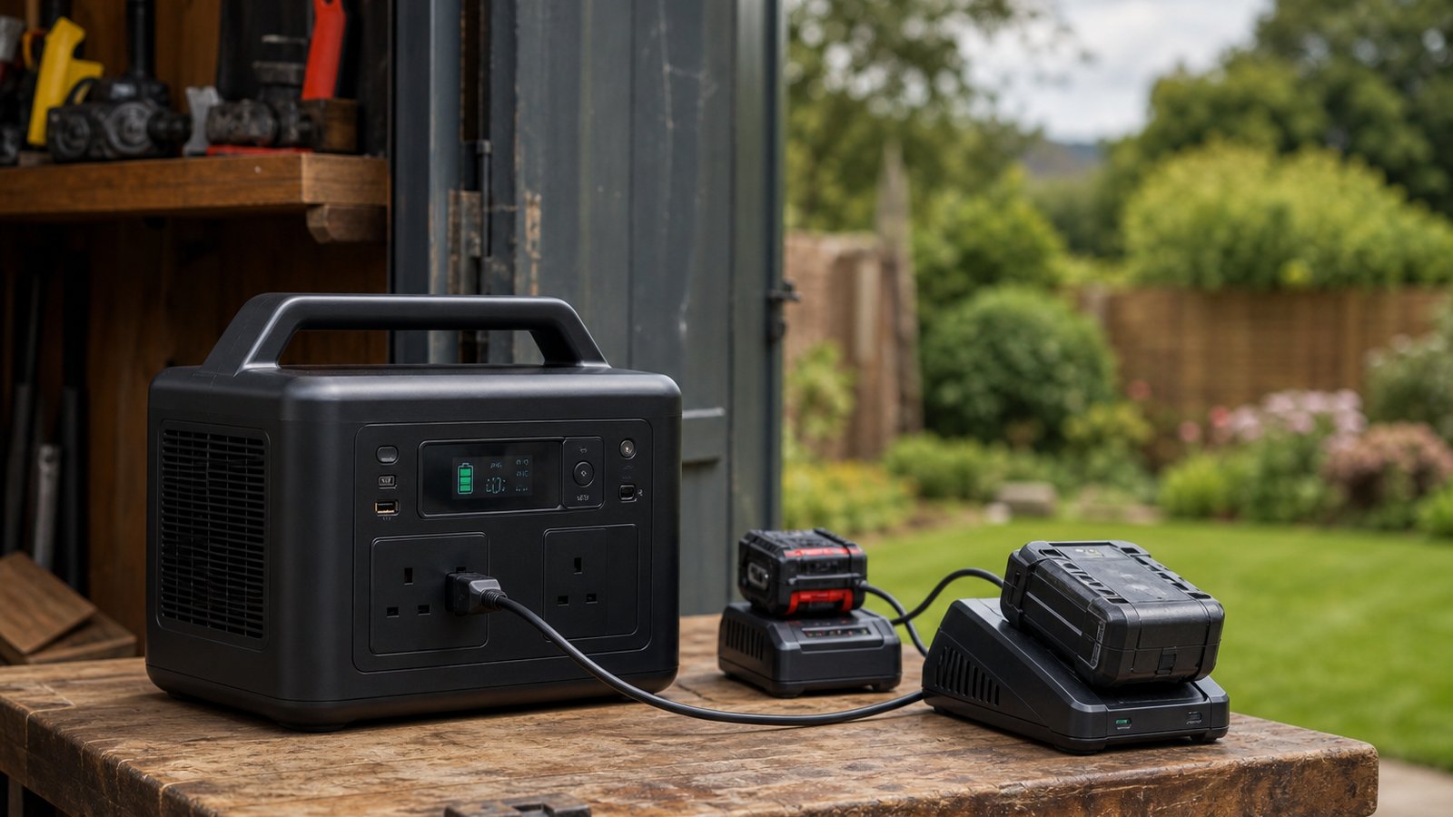 Portable LiFePO power station in a clean UK lifestyle scene