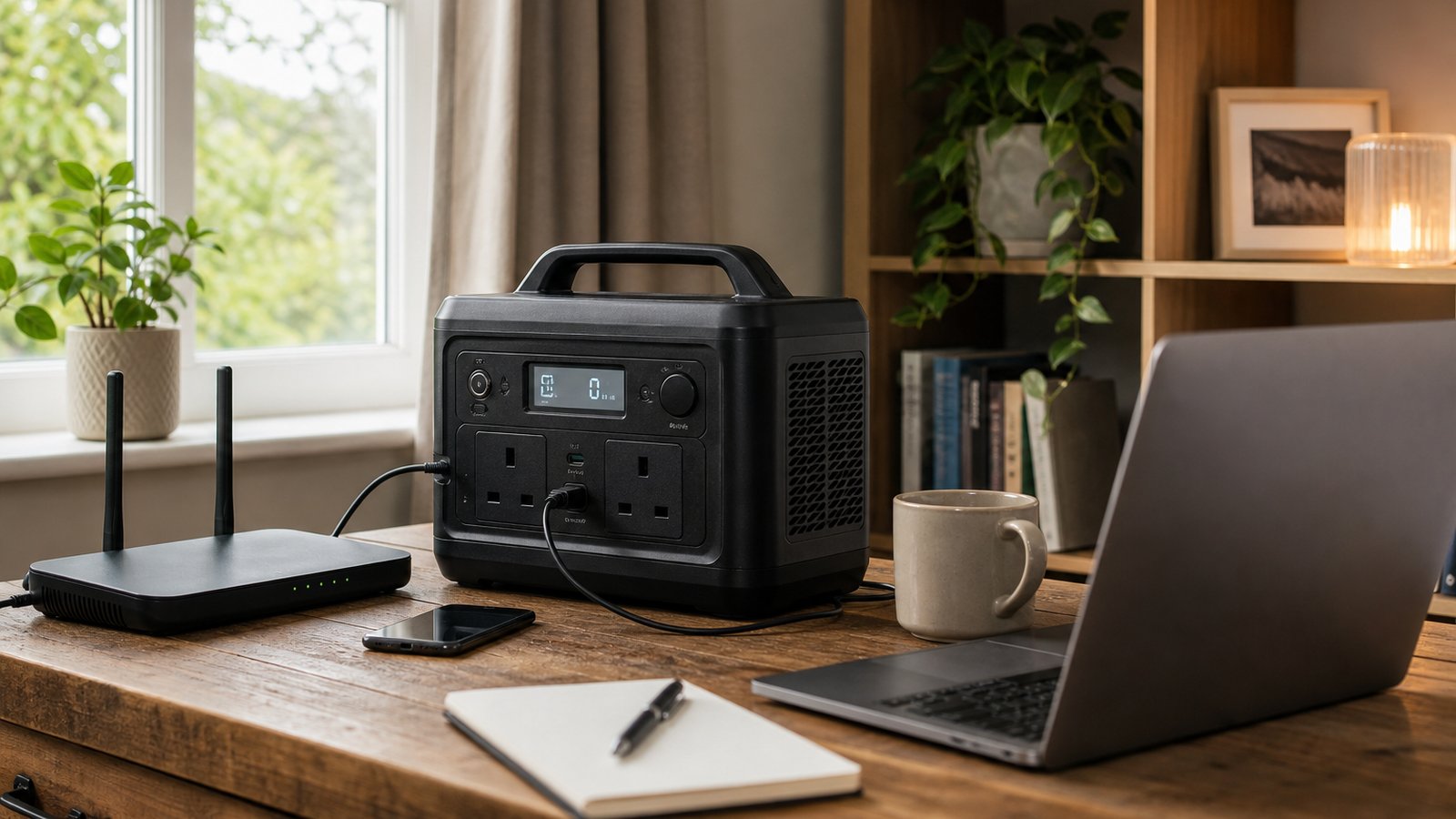 Portable LiFePO power station in a clean UK lifestyle scene